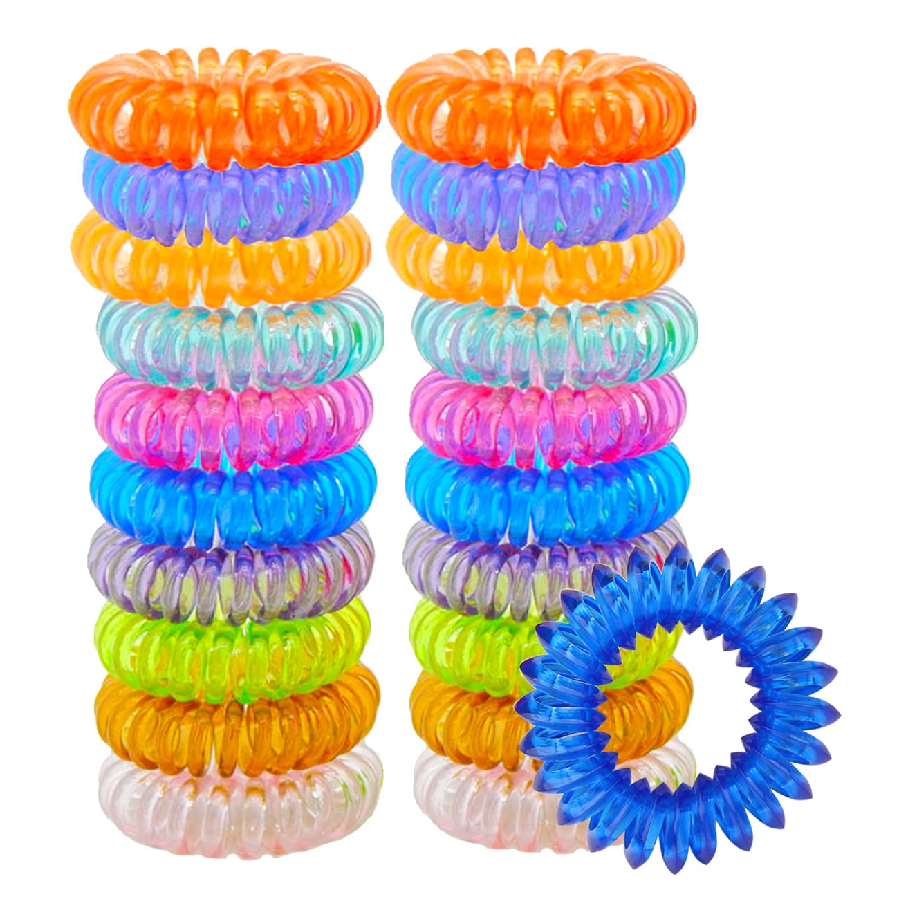 20 Pcs Spiral Hair Ties, Clear Candy Colorful No Crease Hair Ties