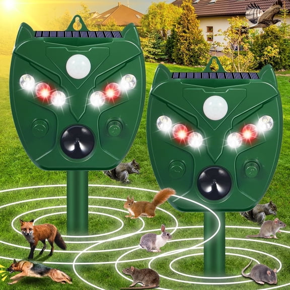 JahyElec Solar Ultrasonic Animal Repeller, 2Pack Cat Dog Repellent Outdoor Waterproof Deer Repeller with Motion Detection and 6 LED Flashing for Rabbit Fox