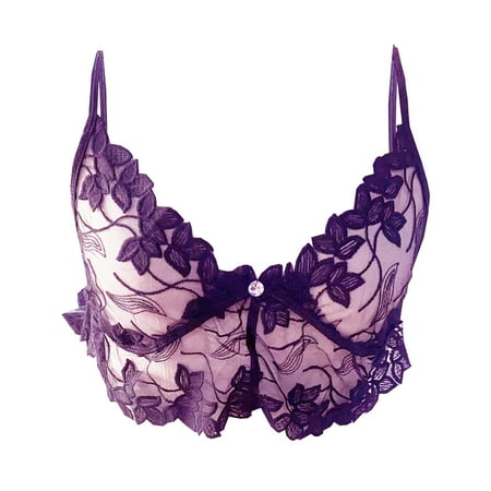 Herrnalise Women s Lace Balconette Bra Floral Prints Diamonds Underwire Non-Padded Soft Cup Comfort Everyday Bras For Purple 3XL
