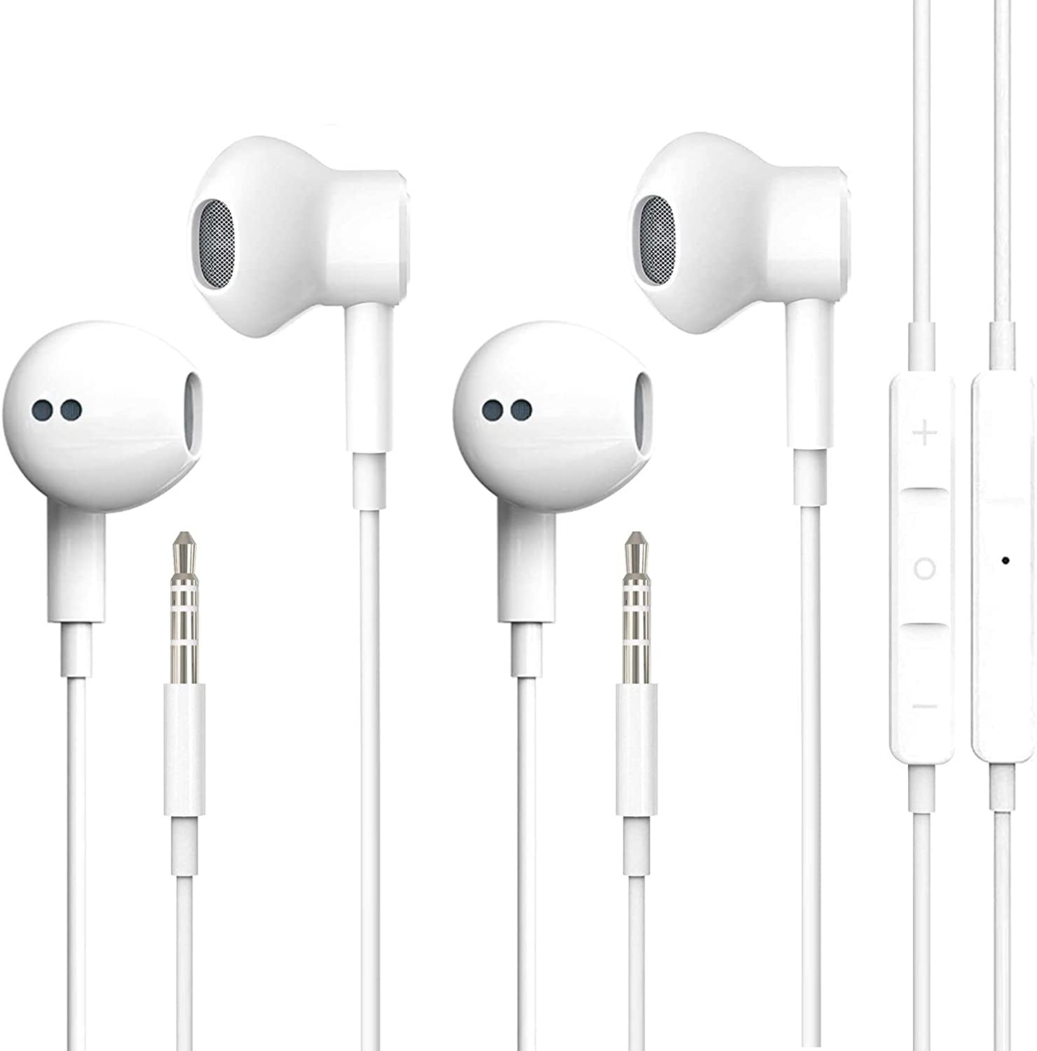White 2Pack Earbuds/Earphones/Headphones Premium in-Ear Wired Earphones with Remote & Mic Compatible Apple iPhone 6s/plus/6/5s/se/5c/iPad/Samsung/MP3 
