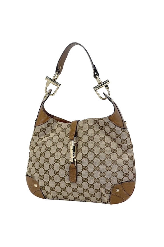 Pre-Owned Gucci New Jackie Line Shoulder Bag, GG Pattern, Canvas, Beige/Brown, 120888, Women's