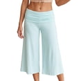 thumbnail image 1 of Argulvti Women's Capri Pants Fold Over Waistband Low Rise Solid Color Wide Leg Cropped Lounge Trousers, 1 of 9