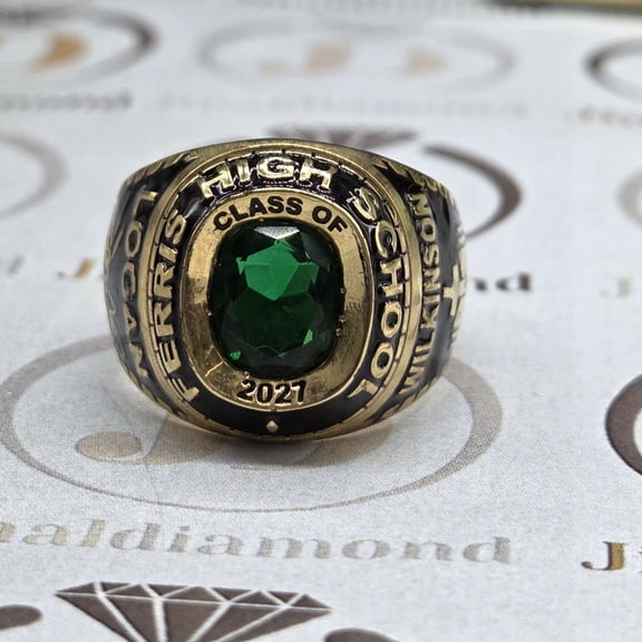 Personalized Custom Rings Class Rings 2027 and Name engraved And Green Stone for Women High School Birthstone Ring Graduation Ring for Women 925 Sterling Silver