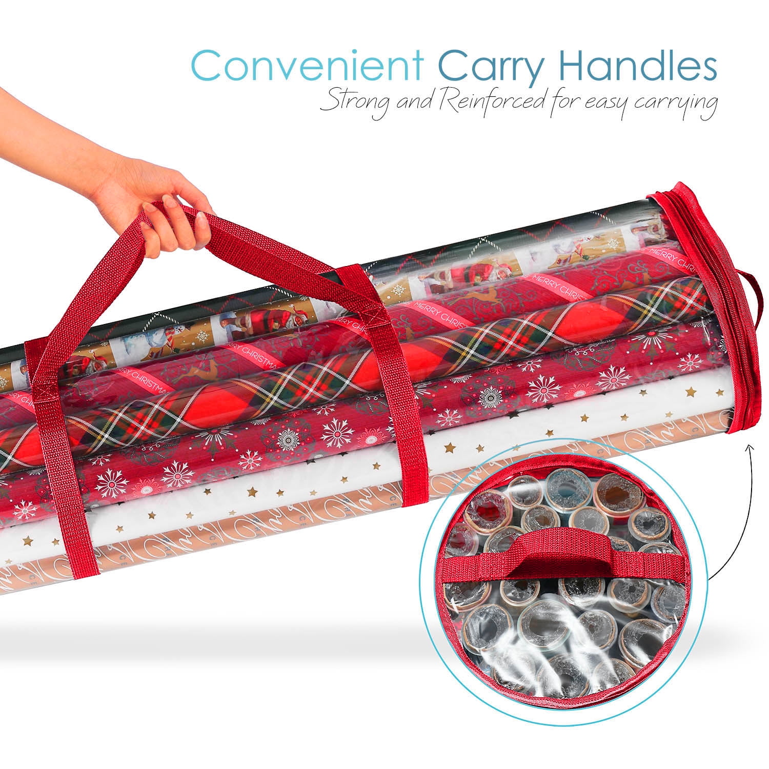 Hearth & Harbor Holiday Christmas Wrapping Paper Storage Bag Fits Up to 22 Rolls of 40", Red