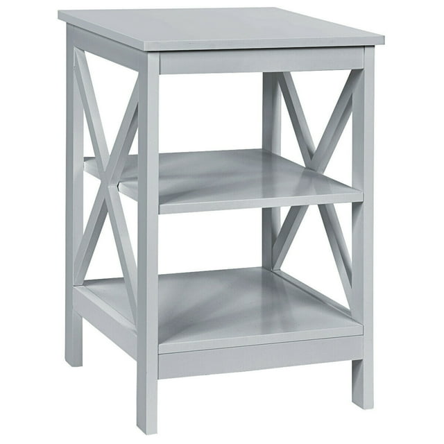 Gymax 3-Tier Nightstand End Table X Design Storage Display Shelf Living Room Grey