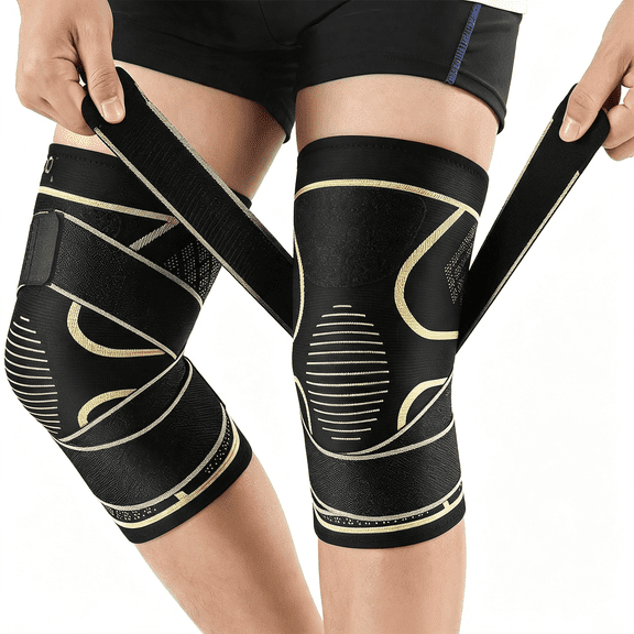 DUPAI Copper Knee Braces with Strap for Knee Pain Women&Men 2 Pack ,Knee Compression Sleeve for Arthritis,Acl,Meniscus Tear,Joint Pain Relief,Knee Support for Working,Running,Weightlifting 2Xl