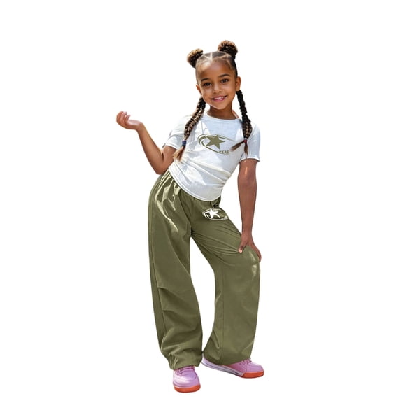 XIYON Girls Clothing Set Casual Summer Outfit Ribbed Short Sleeve Top And Pleated Sport Pants 2 Piece Playwear Comfy Daily Wear 9-10 Years