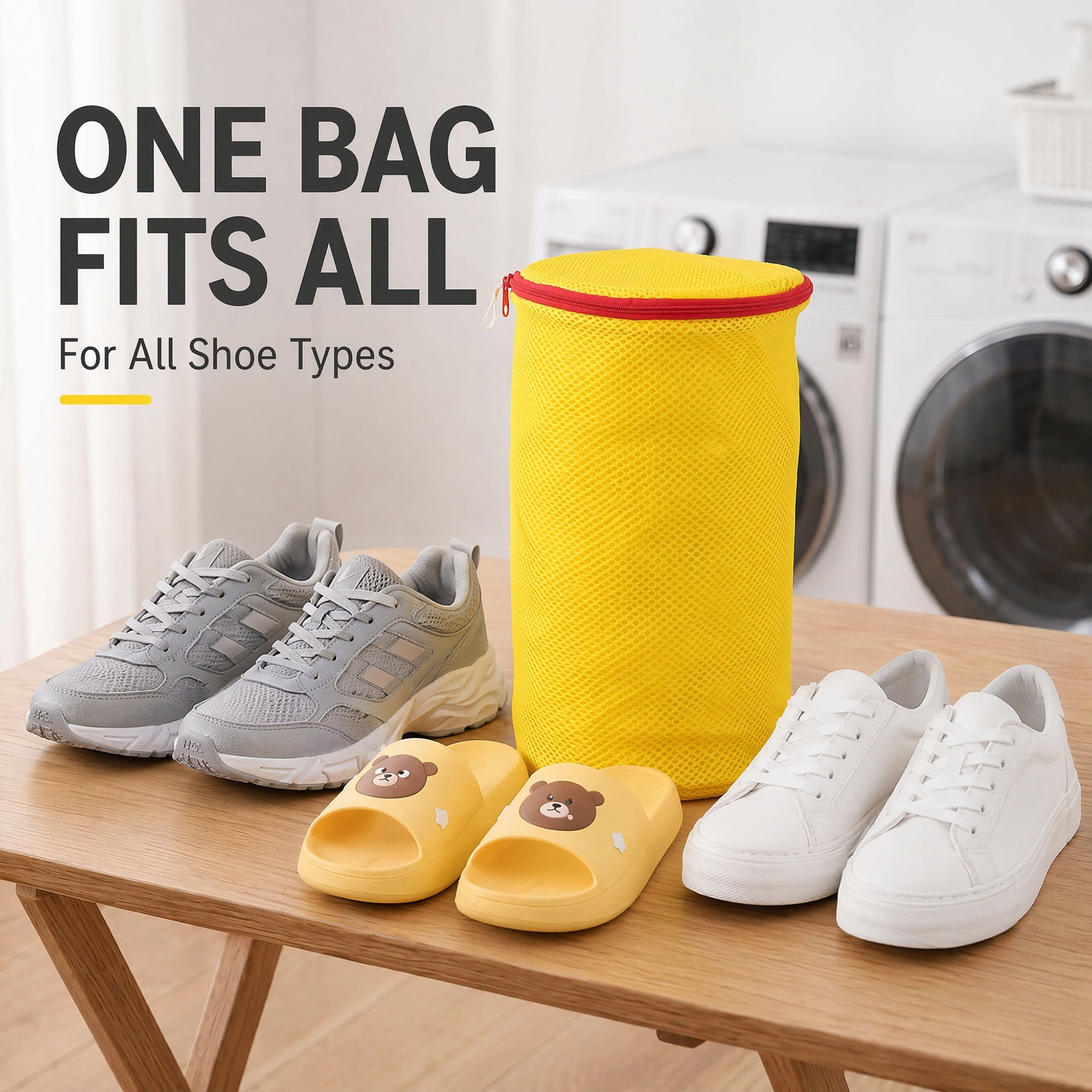 Unique Bargains 2 Pack Polyester  Zippered  Shoe Bag for Washing Machine Yellow 7.9"x15"