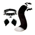 thumbnail image 1 of Conjunto de 4 orejas y cola de zorro de peluche, de piel sintética, cola larga, para cosplay de Lolita Negro, 1 of 7