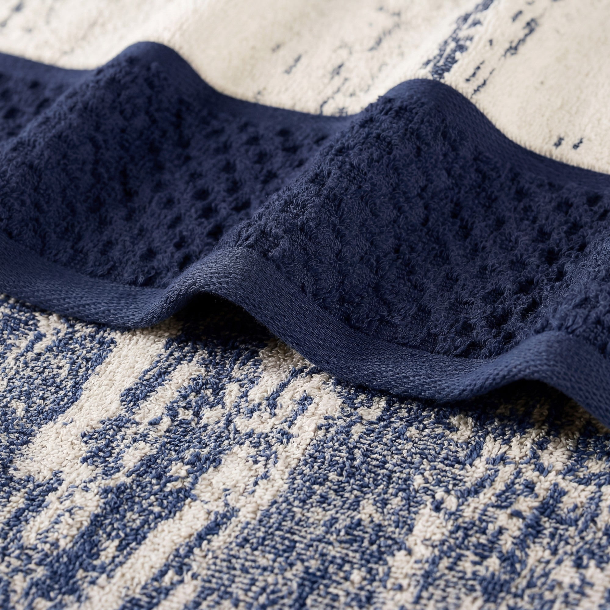 Superior Modern Cotton 6 Piece Hand Towel Set Bathroom Mixed Pattern, Navy Blue-Ivory