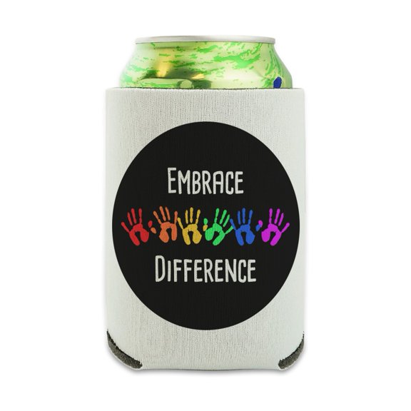 Embrace Difference Autism Hand Prints Can Cooler - Drink Sleeve Hugger Collapsible Insulator - Beverage Insulated Holder