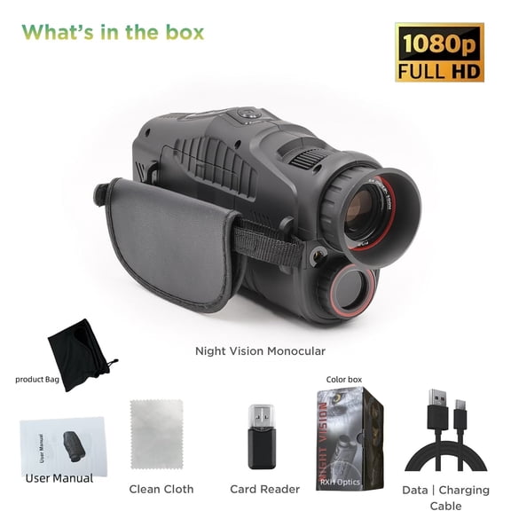 Camlekor Digital Night Vision Monocular, 5x Digital Zoom, 984-Foot Full Dark Field Viewing Distance, 7-Level Brightness Adjustment for Camping and Wildlife Observation