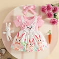 thumbnail image 2 of Gelikeya Baby Girls Easter Outfit Short Sleeve Bunny Embroidery Suspender Romper Toddler Dress with Headband 2 Piece Set Pink, 2-3 Years, 2 of 7