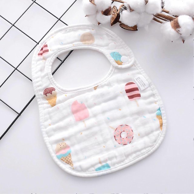 Baby Bib U Shaped Cotton Cute Cartoon Print Adjustable Snap Feeding Saliva Pad for Infants Toddlers Ice Cream