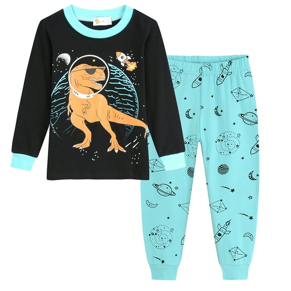 DDSOL Pyjamas de Dinosaure Garçon 2Pjs Coton Vêtements Manches Longues Ensemble de Vêtements de Nuit 4T