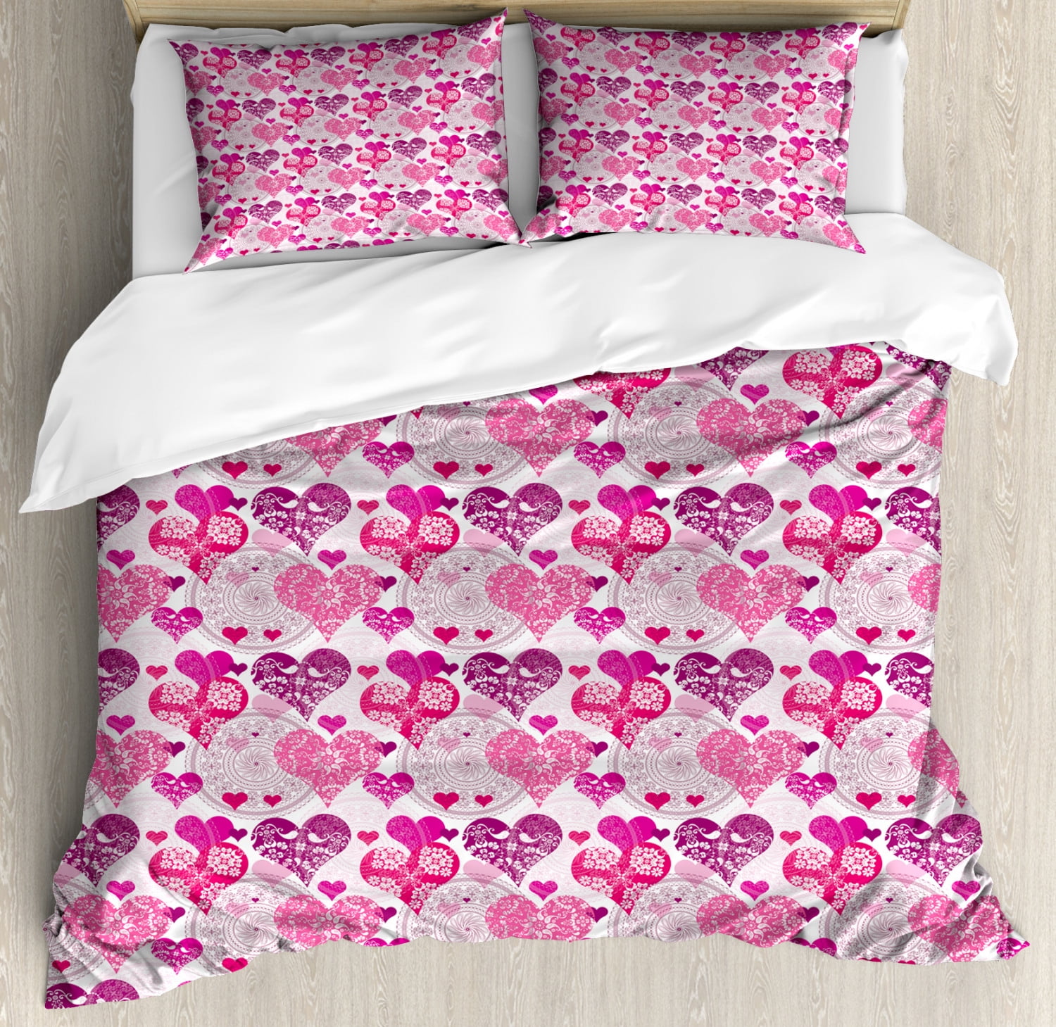 Hearts Queen Size Duvet Cover Set, Valentines Day Inspired Ornamental