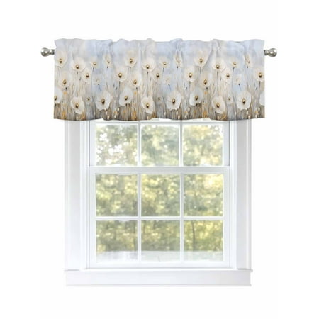 Daisies Flowers Curtain Valances for Windows, Modern Smear Art Neutral Textured Kitchen Valance Window Treatment, Light Filtering Block Curtains for Bathroom/Bedroom/Living Room 54'' x 18''