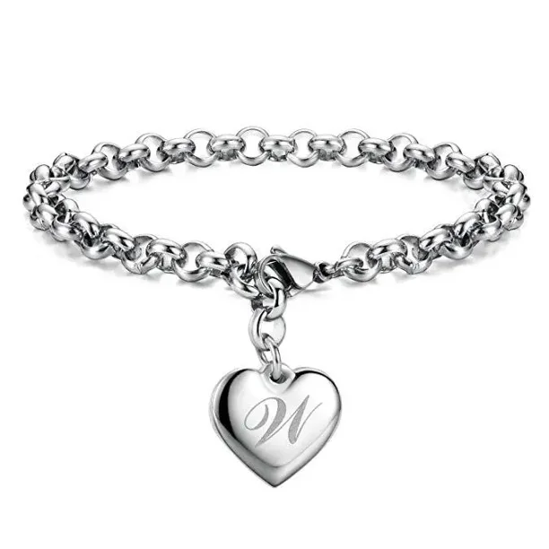Pulsera de plata de ley 925 para hombre y mujer, cadena fina con 26 letras, abalorio de coraz贸n, joyer铆a bonita con personalidad para boda, regalo de fiesta, 20cm