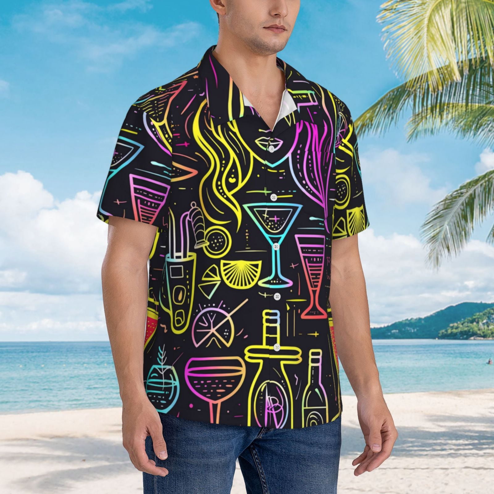 Divertidas camisas hawaianas de fiesta hawaiana para hombre, camisa de playa con botones, talla XL, divertidas camisas de playa para hombre de manga corta, B-AF Divertidas camisas hawaianas de fiesta hawaiana para hombre, camisa de playa con botones, talla XL, divertidas camisas de playa para hombre de manga corta, B-AF
