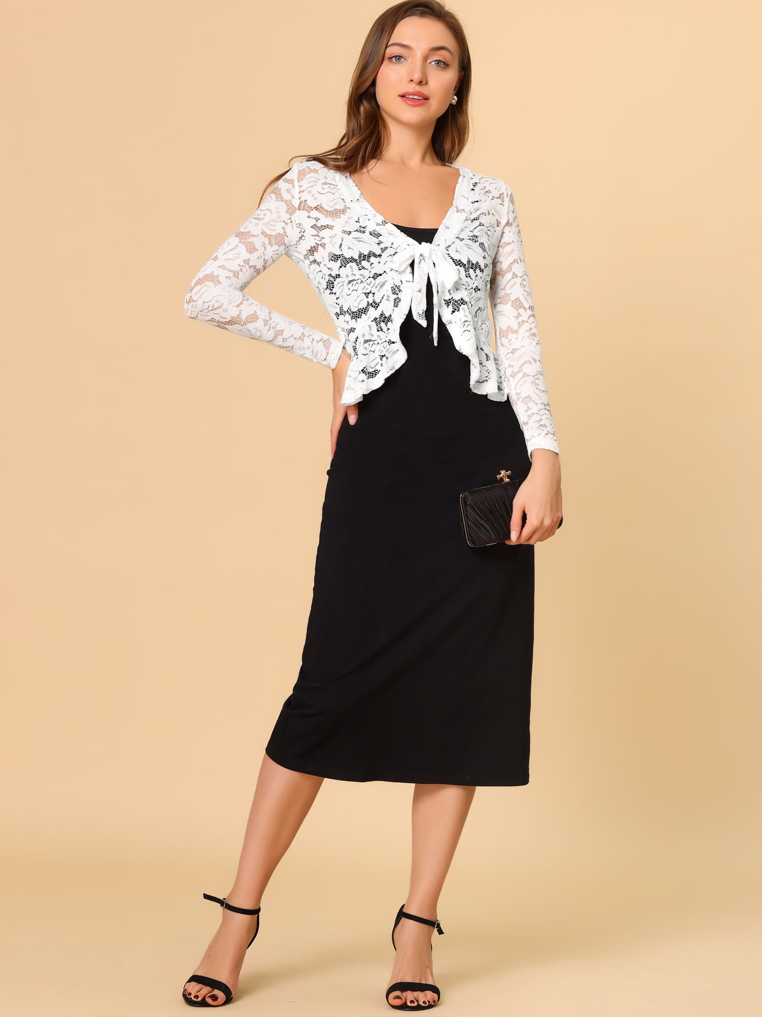 DARING DIVA Women's Ruffled Hem Floral Lace Crop Shrug Cardigan XX-Large White