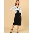 thumbnail image 3 of Cárdigan corto con lazo en la parte delantera para mujer Dobladillo con volantes Top transparente de encaje floral blanco XL, 3 of 6