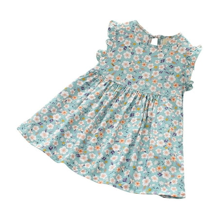 

Efsteb Fashion Girls Dresses Kids Toddler Girl Clothes Causal Summer Sleeveless Dresses Crewneck Flying Sleeve Sweet Flower Print Sundress Blue （9-10 Years）