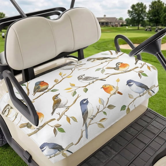 Golf Cart Seat Covers for 2 Seater,Spring Bird Microfiber Cart Seat Towel Blanket,Colored Leaf Branch Painting Watercolor Absorbent Breathable Non Slip Bench Seats Protector for Golf Course 51"x31"