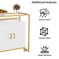 thumbnail image 3 of Sideboard Buffet Cabinet, Kitchen Storage Cabinet with Ample Storage Space & Steel Frame and Tempered Glass Top for Bedroom, Living Room, Kitchen, Office or Hallway, White Gold, 3 of 7