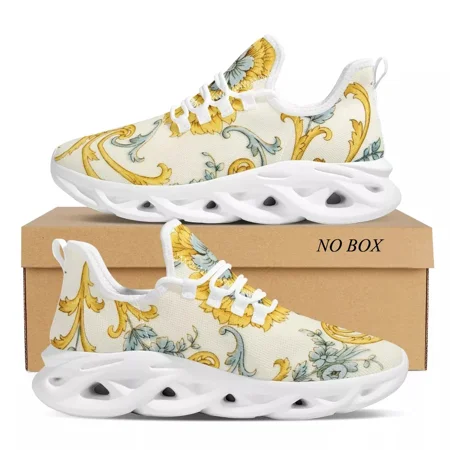 

Golden Luxury Floral Pattern Women Platform Black Shoes Casual Lady Mesh White Sneaker Flat Brand Designer Dropship