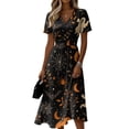 thumbnail image 2 of Womens Halloween Dresses Spider Webeb Bat Short Sleeve Horror Midi Dresses Pumpkin Skeleton V Neck Funny Dresses, M, 2 of 5