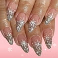 thumbnail image 1 of Uñas postizas navideñas con decoración francesa de uñas, purpurina blanca y copos de nieve. 24 unidades. Pegatinas para uñas., 1 of 7
