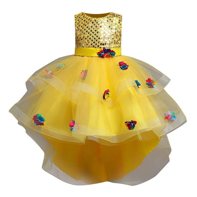 Vestido Para Niñas Ropa Para Niñas Bebés Vestido Para Niños Vestido De Princesa De Manga Larga Vestido Largo Amarillo Odeerbi LM103-1945