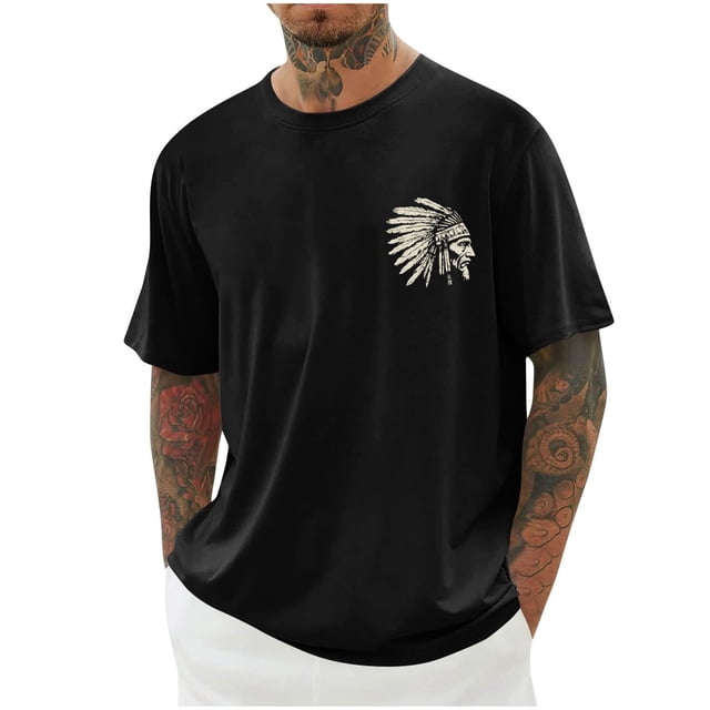 Camisetas de Manga Larga de los Hombres de Algodón Impresión Cuello Redondo Blusas de Moda Casual, Poliéster Spandex