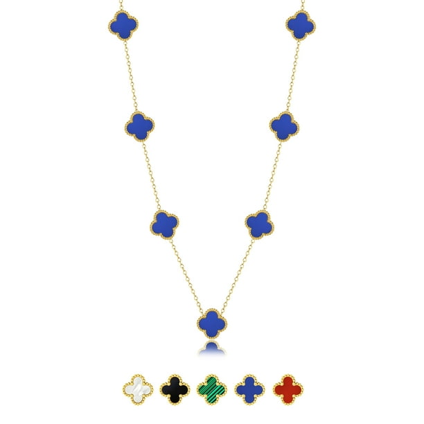 Collar con Estación de Flores Azules Baño en Oro Amarillo JeenMata