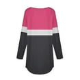 thumbnail image 4 of Jewelreauty Women Long Sleeve Patchwork Shirts Curved Hem Pullover Crewneck Tops Plus Size Loose Casual Blouses (S, Hot Pink), 4 of 5