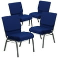 thumbnail image 2 of BizChair 4 Pack 21''W Church Chair in Navy Blue Fabric with Cup Book Rack - Silver Vein Frame, 2 of 10