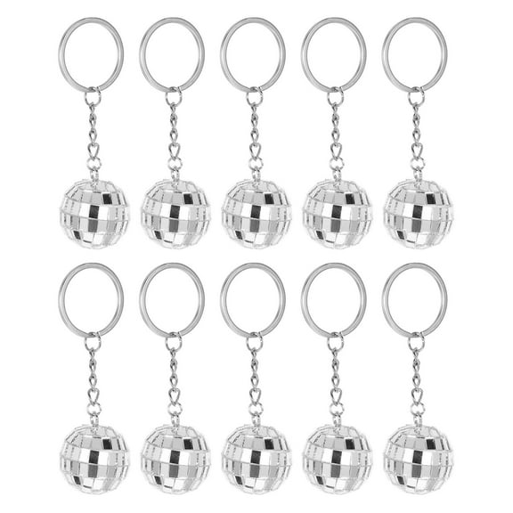 HONMEET 10Pcs Disco Ball Keychain Charm Zinc Alloy Silver Round For Keys Bags Christmas Party Decoration