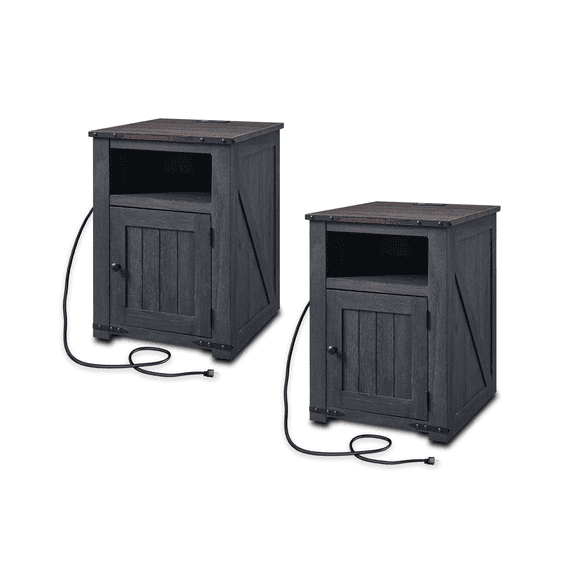 Farmhouse Side Table Bedroom Set of 2, Nightstand with Charging Station, End Table Side Table for Bedroom,Living Room