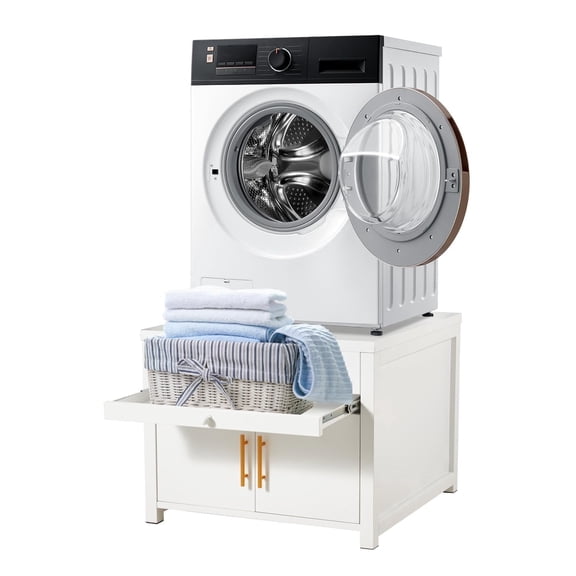 YODOLLA Washer Dryer Pedestal with Storage, 29L x 29W x 23 H Heavy Duty Laundry Stand Cabinet in White
