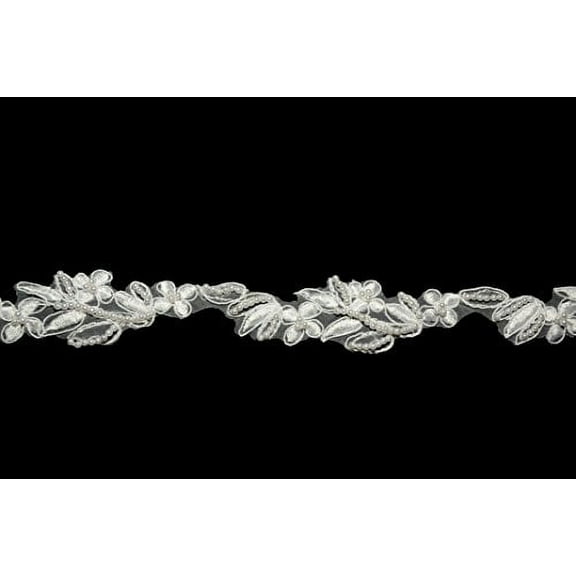 Altotux 1.25" White or Ivory Rayon Floral Embroidered Pearl Beaded Lace Trim (Ivory)