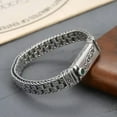 thumbnail image 4 of K-KED Pure S925 Sterling Silver Men 11mm Vintage Carved Leaf Weave Link Bracelet Gift-18cm/7inch-43-44g, 4 of 6