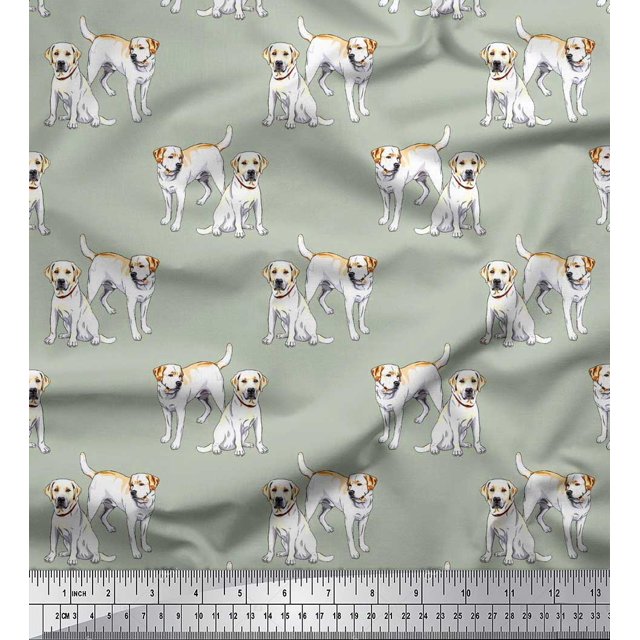 Soimoi Polyester Crepe Fabric Labrador Dog Print Fabric by The Yard 52 Inch Wide
