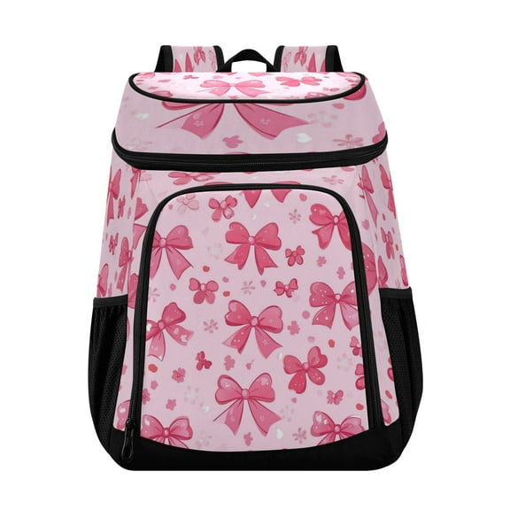36 Can Capacity Insulated Backpack Cooler Lunch Bag for Picnics, Camping Pink Cute Bows