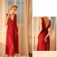thumbnail image 4 of Women'S Temperament Elegant V-Neck Sleeveless Mesh Lace Lace Wide Suspender Long Skirt Nightdress Wine Red L, 4 of 8