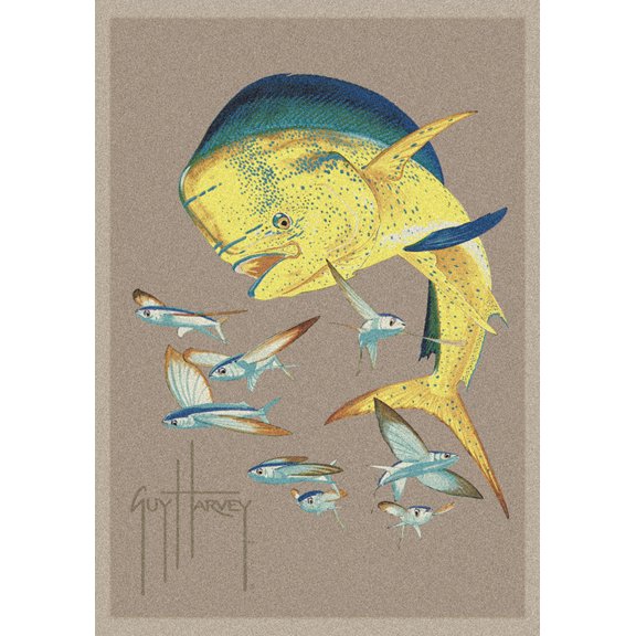 Milliken Blue Area Rug Bull Dolphins and Flyers - Aprx 3' 10" x 5' 4"