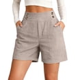thumbnail image 2 of Erwazi Shorts for Women Solid Button Cotton Linen High Waist Knee Length Casual Shorts with Pocket, 2 of 5