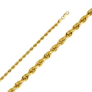 Solid 14k Yellow Gold 5MM Rope Diamond-Cut Chain Necklace With - 24 Inches