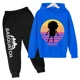 thumbnail image 3 of Conjunto de sudadera con capucha y pantalones de polar para niños, conjunto de 2 piezas, chándal, estampado de cabeza grande de Sasquatch furtivo, 3 of 5