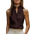 thumbnail image 2 of Womens Stand Collar Sleeveless Blouse, Elegant Dressy Casual Tank Tops for Office Formal Occasion Brown L, 2 of 9
