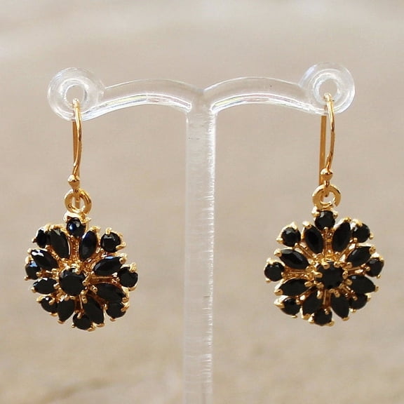 Black Onyx Diamond Design Semi-Precious Multi-Gemstone Earrings 14k Gold Plated wedding gift boxed